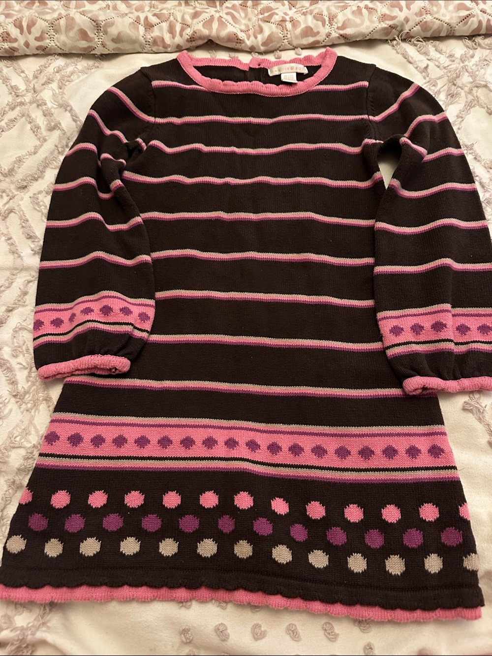 Maggie & Zoe Brown and Pink Striped Knit Long Sleeve Sweater Dress